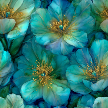 Blumen petrol - Überbreite BIO Jersey